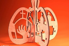 Σετ των 2 Intra απο ξύλο plywood 3mm-4mm πάχος 3D Halloween Pumpkin | Δίασταση 15x15 cm INTRAFABR-75399721