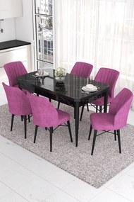Extendable Dining Table &amp; Chairs Set (7 Pieces) Eva - Black Marble, Purple Black Marble
Purple