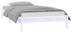 vidaXL Πλαίσιο Κρεβατιού LED Λευκό 75x190 εκ. Μικρό Μονό Μασίφ Ξύλο