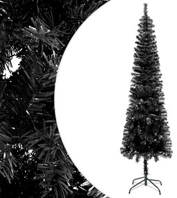 vidaXL Χριστουγεννιάτικο Δέντρο Slim με LED & Μπάλες Μαύρο 180 εκ.