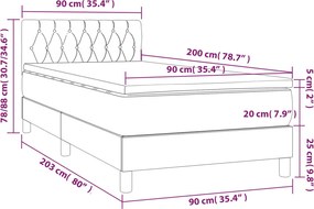 vidaXL Κρεβάτι Boxspring με Στρώμα Κρεμ 90x200 εκ.Υφασμάτινο