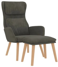 vidaXL Πολυθρόνα Relax Σκούρο Γκρι Βελούδινη με Σκαμπό
