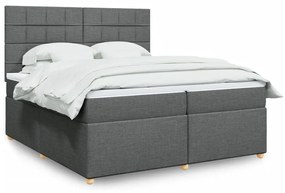 vidaXL Κρεβάτι Boxspring με Στρώμα Σκούρο Γκρι 200x200 εκ. Υφασμάτινο