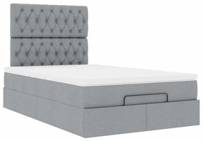 vidaXL Οθωμανικό κρεβάτι με στρώμα &amp; LEDs Ανοιχτό γκρι Ύφασμα
