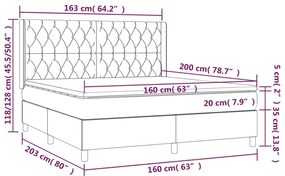 Κρεβάτι Boxspring με Στρώμα Ανοιχτό Γκρι 160x200 εκ. Βελούδινο - Γκρι