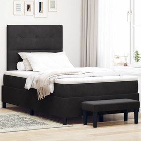 vidaXL Κρεβάτι Box Spring με Στρώμα & Πάγκο Μαύρο 120x200 εκ. Βελούδο