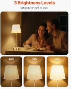 VEVOR Cordless Table Lamp 2PCS Rechargeable Battery Desk Lamp Fabric Shade Gold