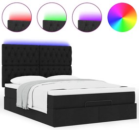 vidaXL Οθωμανικό κρεβάτι με στρώμα & LEDs Μαύρο 140x190 cm Ύφασμα