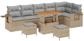 vidaXL Σετ Καναπέ Κήπου Ρυθμιζόμενο ύψος 9 pcs Μπεζ συνθετικό ρατάν