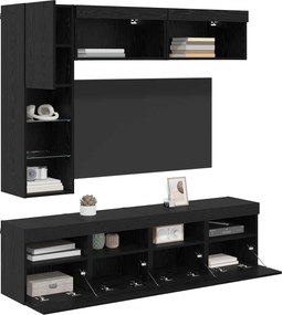 vidaXL Ντουλάπι TV με led 7 pcs Μαύρη Οξυά Επεξεργασμένο ξύλο