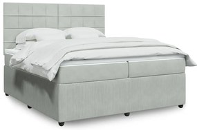 vidaXL Κρεβάτι Boxspring με Στρώμα Ανοιχτό Γκρι 200x200 εκ. Βελούδινο