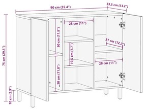 Μπουφές 90x33,5x75 εκ. από Μασίφ Ακατέργαστο Ξύλο Μάνγκο - Καφέ