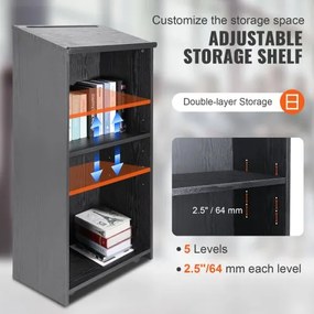 VEVOR Podium Stand, 47 in Hostess Stand with 4 Rolling Wheels, Wood Podium with Storage Shelves, and Slant Desktop, Lecterns &amp; Podiums for Church, Office, School, Home, Black