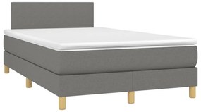vidaXL Κρεβάτι Boxspring με Στρώμα &amp; LED Σκ.Γκρι 120x200 εκ Υφασμάτινο