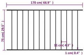 vidaXL Πάνελ Περίφραξης Μαύρο 1,7x0,75 μ Ατσάλι με Ηλεκτροστατική Βαφή