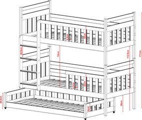 OLIWIA 80x160 grey bunk bed Lano Furniture
