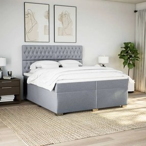 Κρεβάτι Boxspring με Στρώμα Ανοιχτό Γκρι 200x200 εκ. Υφασμάτινο - Γκρι