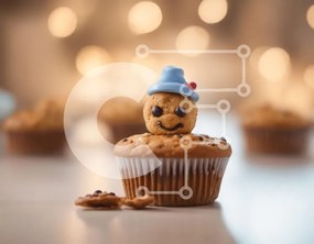 Intra Συλλεκτικό Ξύλινο Παζλ Plywood  4mm - Cupcake με βρώσιμο μπισκότο και μπλε καπέλο Σε Ξύλινο Κουτί - Διαστάσεις: 10x10 cm – 25 κομμάτια