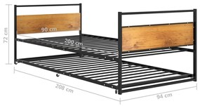 Πλαίσιο για Κρεβάτι Συρόμενο Μαύρο 90 x 200 εκ. Μεταλλικό - Μαύρο