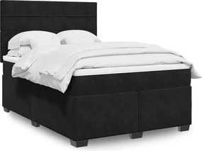 vidaXL Κρεβάτι Boxspring με Στρώμα Μαύρο 140x190 εκ. Βελούδινο