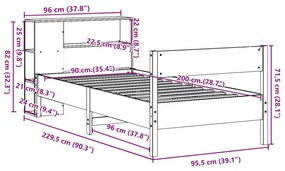 Κρεβάτι Βιβλιοθήκη Χωρίς Στρώμα 90x200 εκ Μασίφ Ξύλο Πεύκου - Λευκό