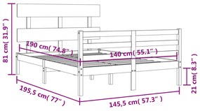 ΠΛΑΙΣΙΟ ΚΡΕΒΑΤΙΟΥ ΜΕ ΚΕΦΑΛΑΡΙ 140X190 ΕΚ. ΑΠΟ ΜΑΣΙΦ ΞΥΛΟ 3195071