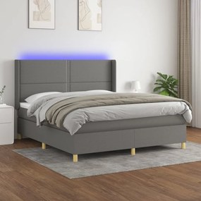 Κρεβάτι Boxspring με Στρώμα &amp; LED Σκ.Γκρι 180x200 εκ Υφασμάτινο