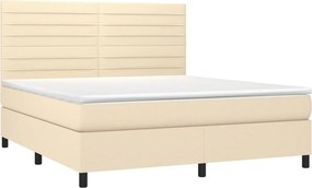 vidaXL Κρεβάτι Boxspring με Στρώμα &amp; LED Κρεμ 180x200 εκ. Υφασμάτινο