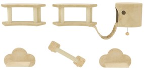 PawHut Σετ αναρρίχησης για γάτες 5 τεμαχίων με στύλο ξυσίματος, πλατφόρμες άλματος, σκάλα, σπίτι, επιτοίχια, μπεζ