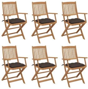 Καρέκλες Κήπου Πτυσσόμενες 6 τεμ Μασίφ Ξύλο Ακακίας &amp; Μαξιλάρια - Μπεζ-Γκρι