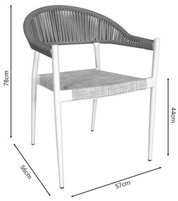 Πολυθρόνα αλουμινίου Elation pakoworld στοιβαζόμενη λευκός σκελετός-textilene φυσικό rattan 57x56x78εκ