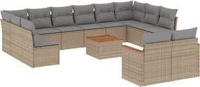 vidaXL Σετ Καναπέ Κήπου 13τεμ Μπεζ Συνθ. Ρατάν με Μαξιλάρια