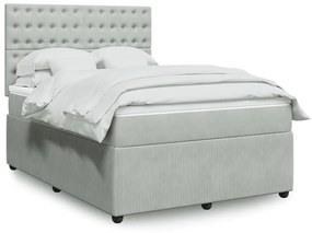 Κρεβάτι Boxspring με Στρώμα Ανοιχτό Γκρι 160x200 εκ. Βελούδινο