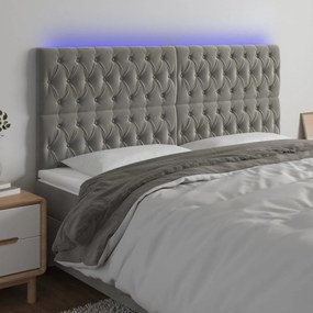 Κεφαλάρι Κρεβατιού LED Ανοιχτό Γκρι 200x7x118/128 εκ. Βελούδινο 3122826