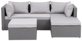 CORNER Set Wicker, Γωνία με Σκαμπό, Απόχρωση Ανοιχτό Γκρι 202x142x71 H.63 -Σκ.68x64x30cm