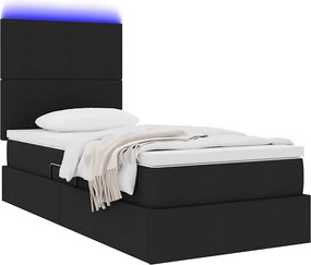 vidaXL LED Κρεβάτι αποθήκευσης με στρώμα Μαύρο 90 x 190 cm Ύφασμα