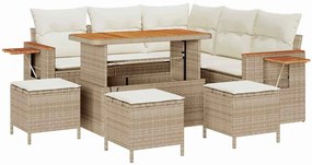 vidaXL Σετ Καναπέ Κήπου με μαξιλάρι με αποθήκευση Μπεζ Πολυ ράταν