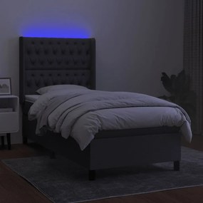 ΚΡΕΒΑΤΙ BOXSPRING ΜΕ ΣΤΡΩΜΑ &amp; LED ΣΚ.ΓΚΡΙ 90X200 ΕΚ. ΥΦΑΣΜΑΤΙΝΟ 3138526