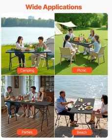 VEVOR 180cm Plastic Folding Table Portable Picnic Table Handle Indoor Outdoor
