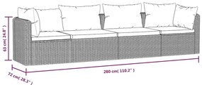 vidaXL Σετ Καναπέ Κήπου 4 Τεμαχίων Μαύρο Συνθετικό Ρατάν με Μαξιλάρια