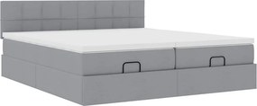 vidaXL Οθωμανικό κρεβάτι με στρώματα &amp; LEDs Ανοιχτό γκρι ύφασμα