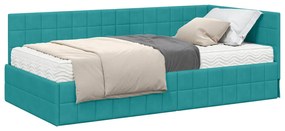 vidaXL Κρεβάτι γωνίας με στρώμα με κεφαλάρι 2 pcs Τιρκουάζ Βελούδο