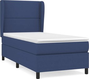 vidaXL Κρεβάτι Boxspring με Στρώμα Μπλε 90x200 εκ.Υφασμάτινο
