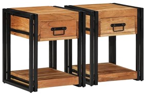 vidaXL Κομοδίνο 2 pcs Καφέ 40 x 40 x 50 cm Μασίφ ξύλο ακακίας
