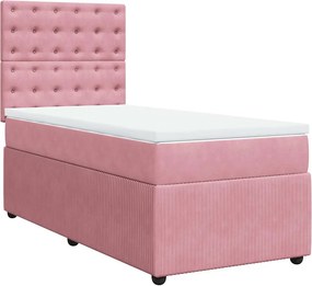 vidaXL Κρεβάτι Boxspring με Στρώμα Ροζ 90x200 εκ. Βελούδινο