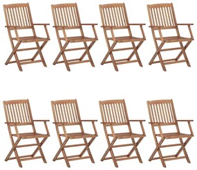 Καρέκλες Κήπου Πτυσσόμενες 8 τεμ Μασίφ Ξύλο Ακακίας &amp; Μαξιλάρια - Μπεζ-Γκρι