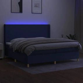 Κρεβάτι Boxspring με Στρώμα &amp; LED Μπλε 200x200 εκ. Υφασμάτινο - Μπλε