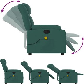 vidaXL Πολυθρόνα Μασάζ Ανακλινόμενη Σκούρο Πράσινο Υφασμάτινη