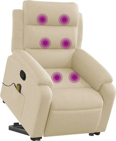 vidaXL Πολυθρόνα Μασάζ Ανακλινόμενη με Ανύψωση Κρεμ Υφασμάτινη