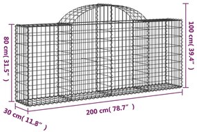 Συρματοκιβώτια Τοξωτά 12 τεμ. 200x30x80/100 εκ. Γαλβαν. Ατσάλι - Ασήμι